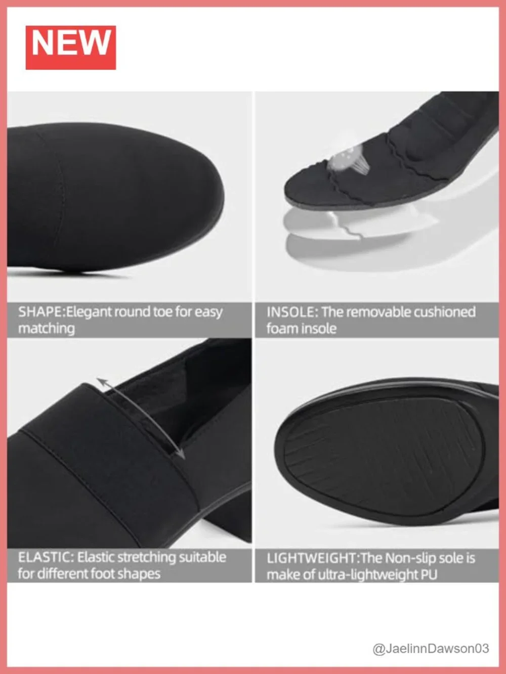 Women's Low Block Heel Slip-On Pumps Arch Support Comfortable Work Shoes